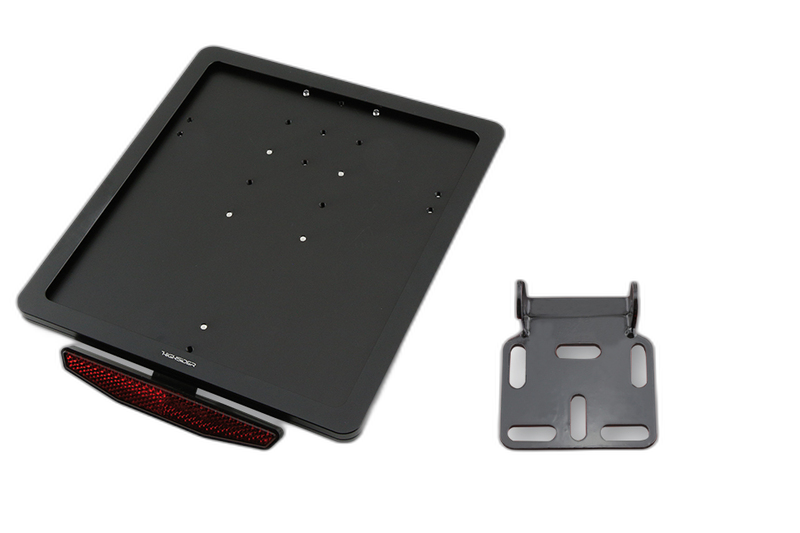 CNC Kennzeichen Halteplatte mit Uni- Halter Typ 2, schwarz eloxiert
