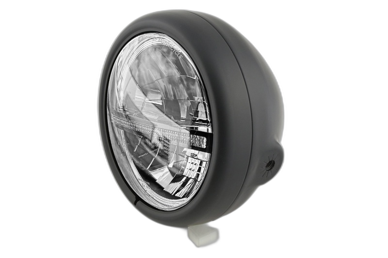 for 5 3/4 inch LED headlight PECOS TYPE 12, matt black, with DRL, side mount