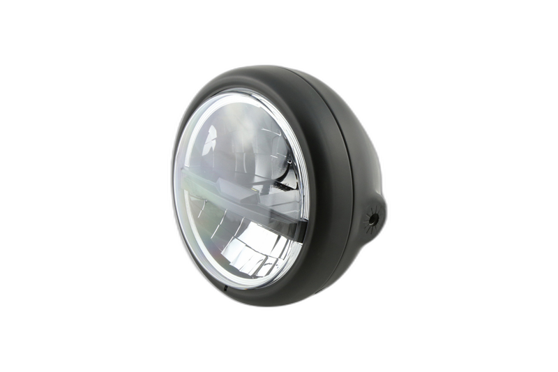 for 5 3/4 inch LED headlight PECOS TYPE 5, matt black, black lens, side mounted