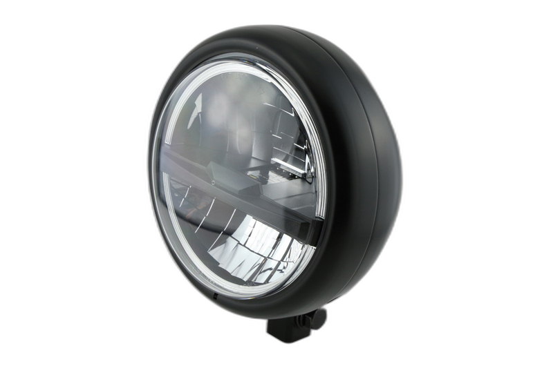 for 5 3/4 inch LED Headlight PECOS TYPE 5, matt black, black lens, bottom mount