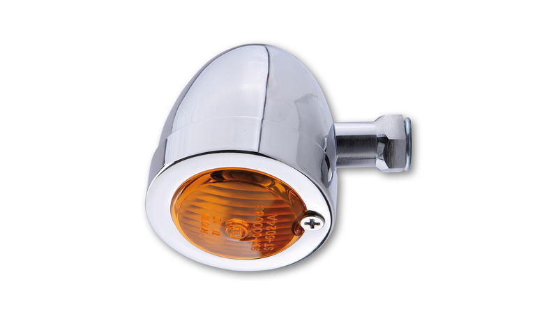 HIGHSIDER Smart Bullet Flat Glühlampen Blinker Gehäuse Chrom / Linse Orange (Stück), Vorn & Hinten