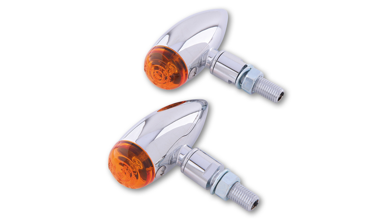 HIGHSIDER Smart Micro-Bullet Glühlampen Blinker Gehäuse Chrom / Linse Orange (Paar), Vorn & Hinten